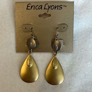 Erica Lyons Silver and Gold-Tone Pierced Earrings.  Earring drop is 2”